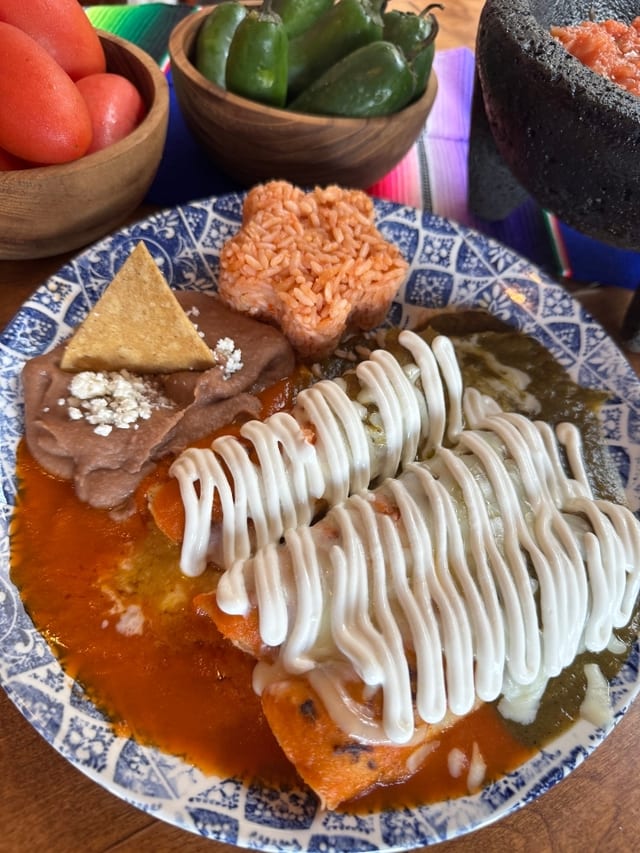 Dos Salsas Chicken Enchiladas.